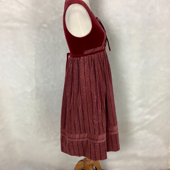Vintage 70s Teens Fashion Elder Harajuku Tarita Red Velvet Lace Up Drindle Dress - Picture 5 of 7